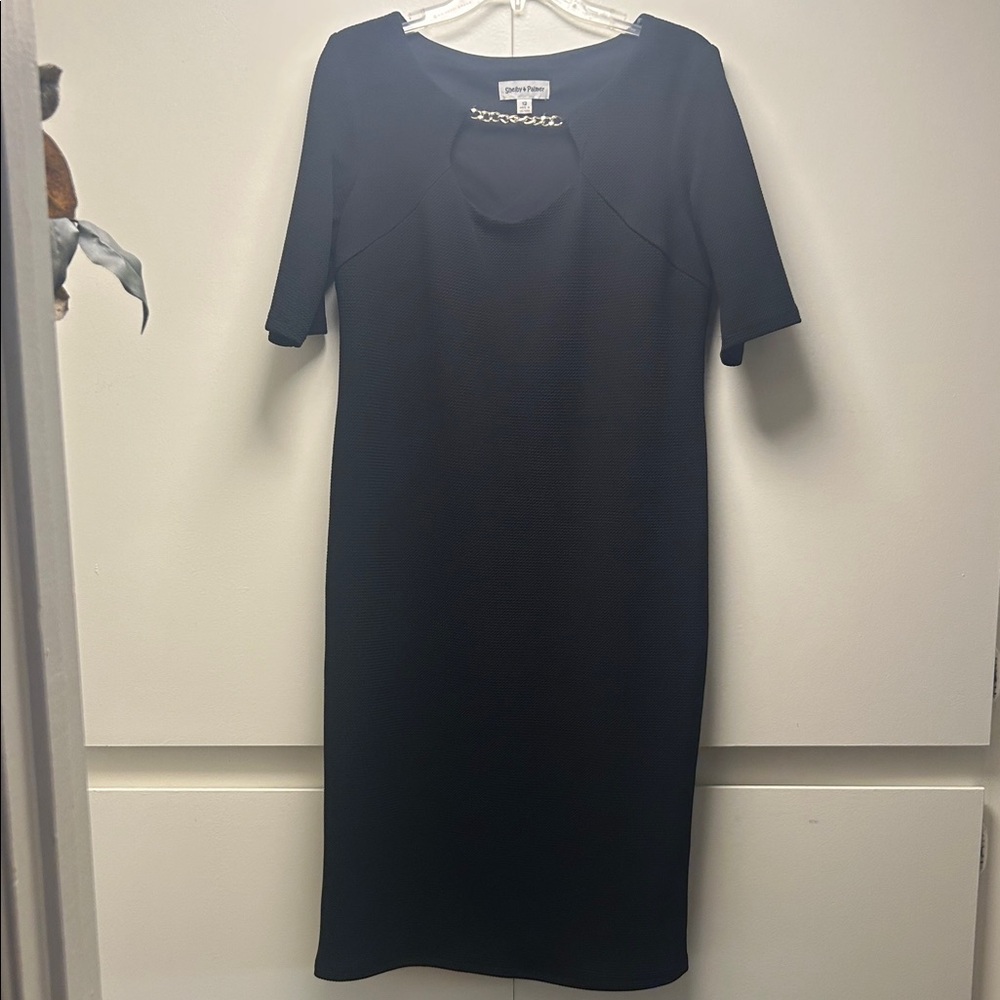 Shelby & Palmer Black Midi Sheath Dress with Chain Accent